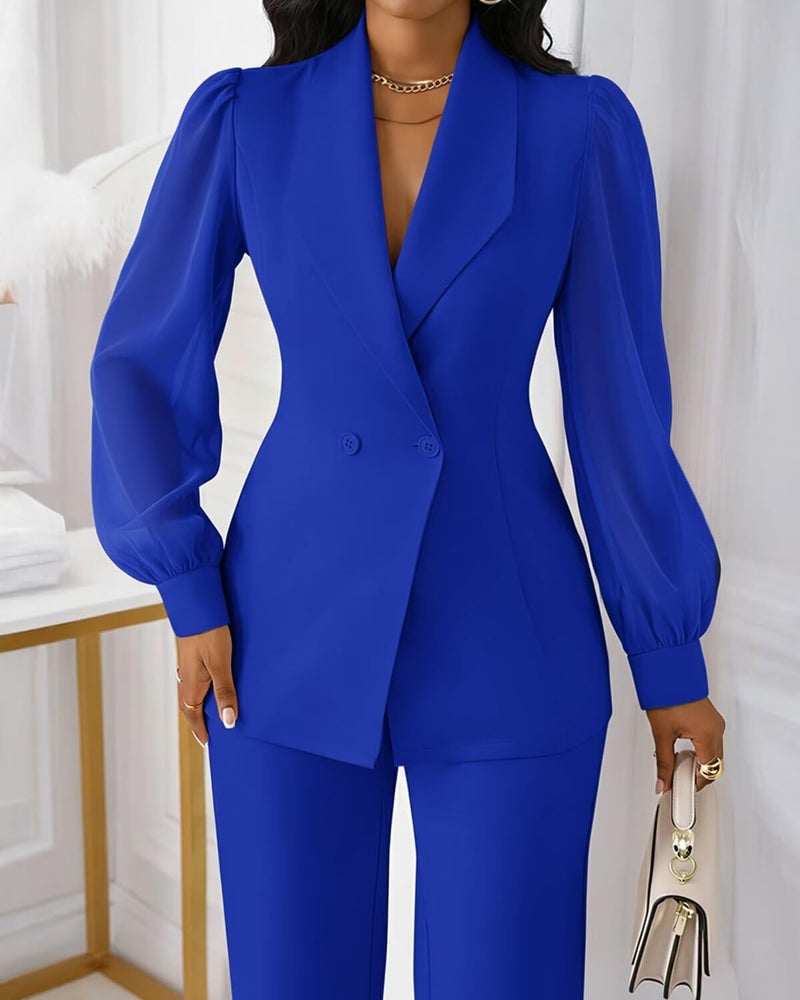 Kafiloe Women's Suits 2 Piece Set Dressy Long Sleeve Blazer Pants Suits Work Office Business Casual Outfits Royal Blue L - Image 4