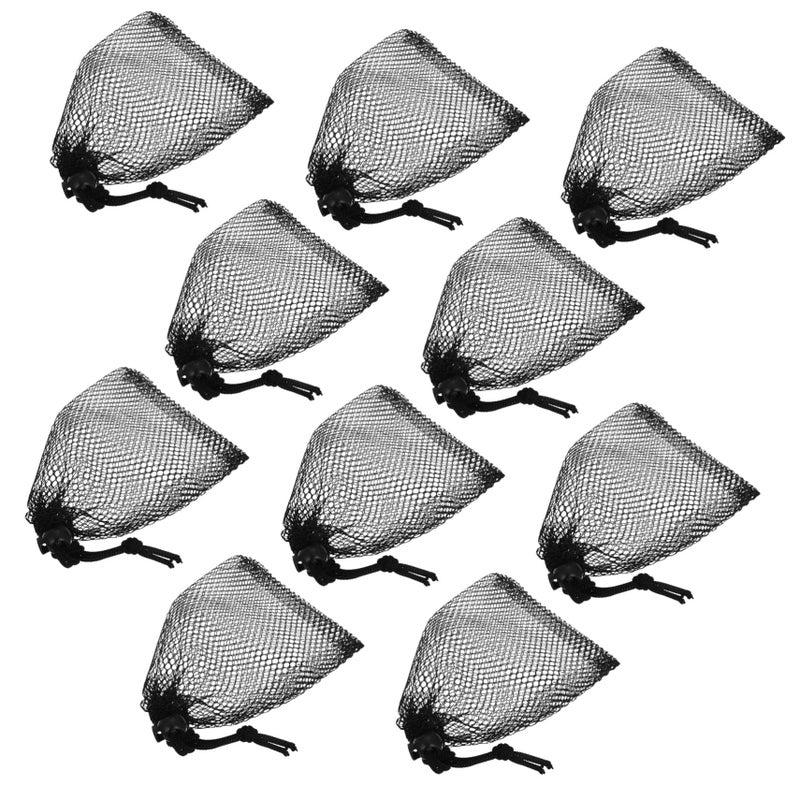 10pcs Black Mesh Drawstring Organizer Pouch For Gym Storage Backpack Media Sack - Image 2