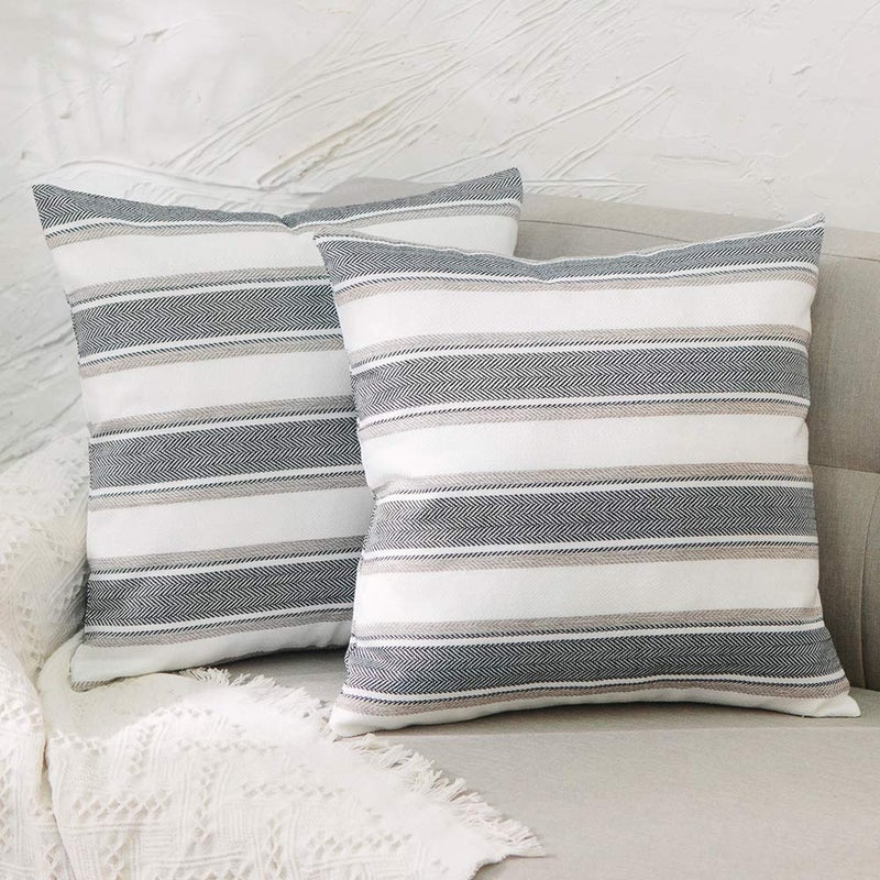 NATUS WEAVER Plus Size Multi Color Stripe Euro Pillow Case Soft Linen Square Decorative Throw Cushion Cover Oversize Pillowcase with Hidden Zipper for Sofa Bed 28 x 28 2 Piece