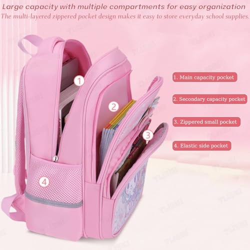 TLISMI Cute Kuromi Cartoon Design School Bag with Glitter Sequins & Shiny Bowknot, Kawaii Lightweight Spine Protective Water Resistant Large Capacity Princess Style Bookbag for Elementary School Girls - Image 4