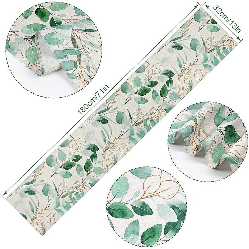 Alynsehom Green Leaves Table Runner, Spring Summer Watercolor Table Runner, Rustic Farmhouse Table Decorations for Kitchen Dining Coffee Living Room Holiday Party Decor(13x72Inch) - Image 3