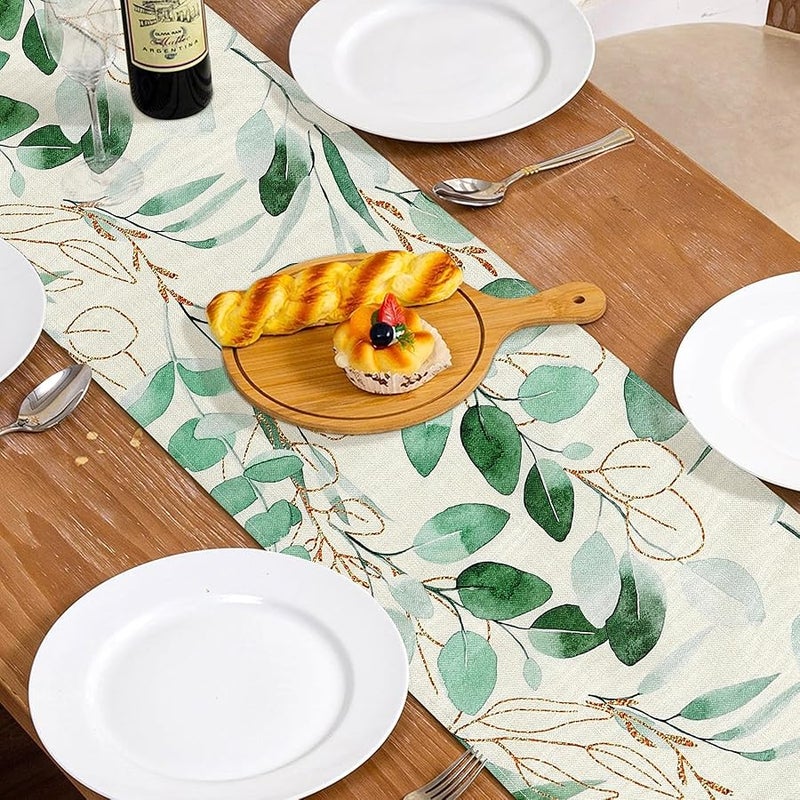 Alynsehom Green Leaves Table Runner, Spring Summer Watercolor Table Runner, Rustic Farmhouse Table Decorations for Kitchen Dining Coffee Living Room Holiday Party Decor(13x72Inch) - Image 4