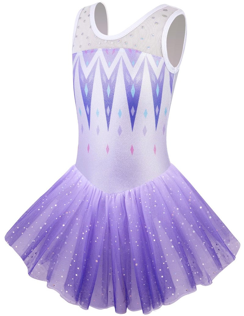 EQSJIU EQSJIU Gymnastics Dress for Kids Skirted Leotards Purple Gradient Colors Size 910 Years Old Sequins Sparkles Big Girl Stage Performance Dance