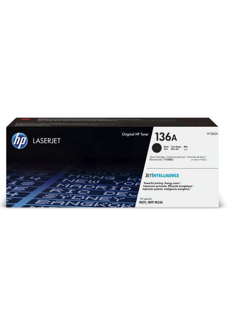 HP Toner HP 136A Original Toner Cartridge W1360A Black Works with HP LaserJet HP LaserJet M209dwe, M209dw, M211d, M211dw, MFP M233dw, MFP M233sdn, MFP M233sdw, and MFP M234dwe Printers