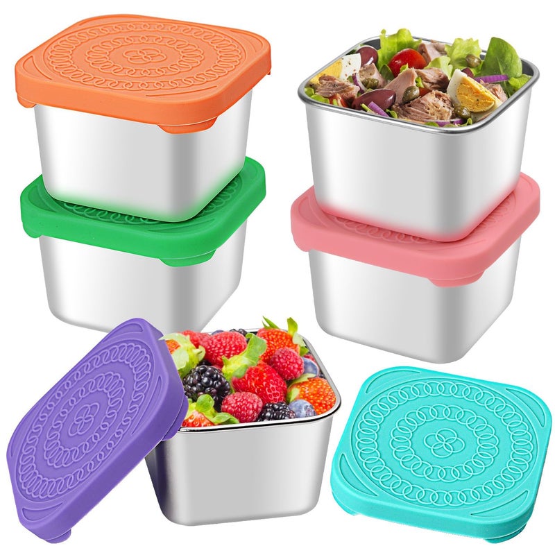 Stainless Steel Snack Containers  5 Pack 6oz Small Metal Food Storage Containers with Silicone Lids Leakproof Bento Snack Boxes