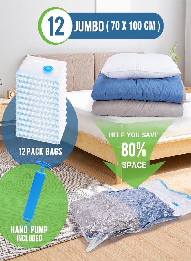 KRUDA Vacuum Storage Bags 12 Pack Jumbo(70 X 100 cm) | Space Saver Bags with Hand Pump | Airtight Compression Bags for Clothes, Travel, Blankets,Quilts | Reduce Volume by 80% | Waterproof & Reusable - Image 2