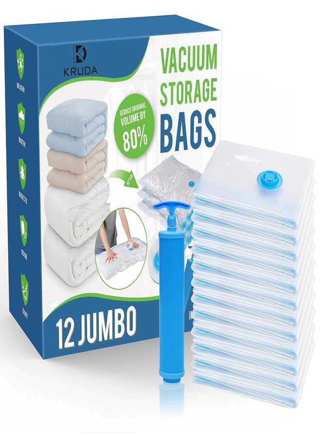 KRUDA Vacuum Storage Bags 12 Pack Jumbo(70 X 100 cm) | Space Saver Bags with Hand Pump | Airtight Compression Bags for Clothes, Travel, Blankets,Quilts | Reduce Volume by 80% | Waterproof & Reusable - Image 1