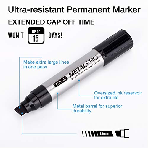 ZEYAR Permanent Marker Pens, JUMBO Size, Aluminum Barrel, Set of 2, Premium Waterproof & Smear Proof Markers, Quick Drying, Writes on most surfaces (Black) - Image 2