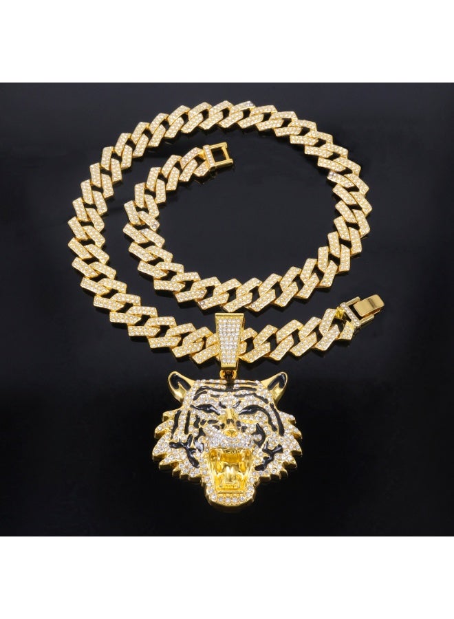 KUYING Wild Edge Diamond Inlaid Tiger Head Trendy Pendant - Image 1