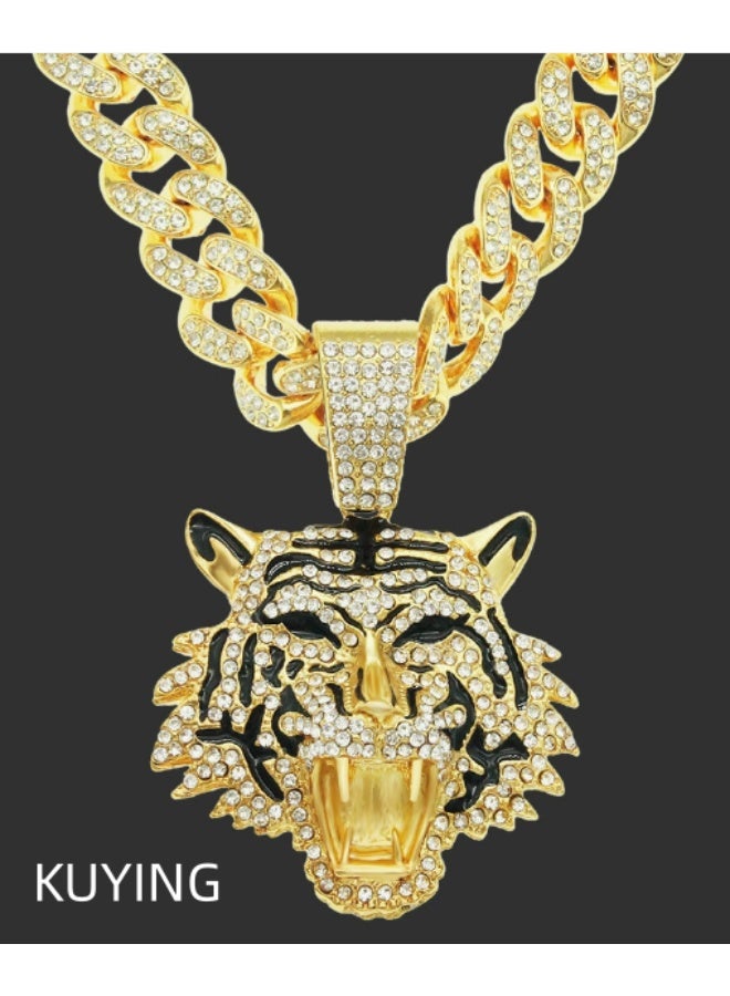 KUYING Wild Edge Diamond Inlaid Tiger Head Trendy Pendant - Image 2