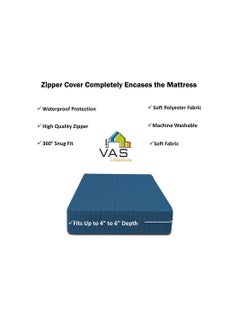 VAS COLLECTIONS VAS COLLECTIONS Premium Cotton Mattress CoverProtector with Zipper ChainProvides All Around Protection with 360 Encasing Double 78x606 inches 6x5 ft Pack of 1 Blue  - Image 2