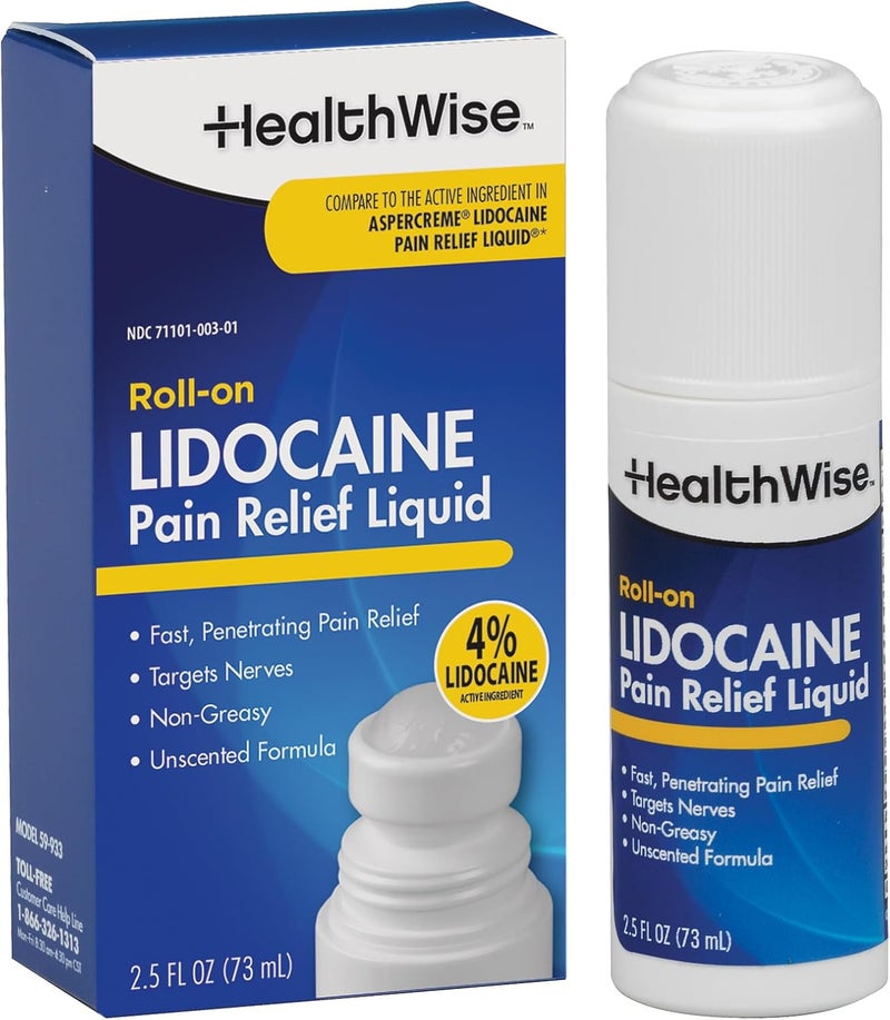 HealthWise هيلث وايز 4 ليدوكائين رول أون قوة OTC سائل تخفيف الألم 25 أونصة 73 مل تركيبة غير دهنية بدون رائحة مخدر موضعي - Image 1