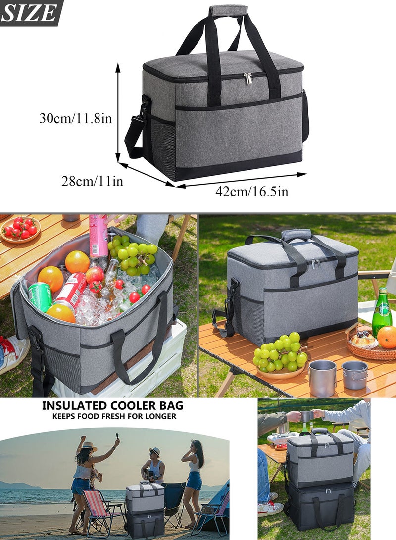 Qiccijoo Soft Cooler Bag 35L Lunch Coolers Beach Cooler Collapsible Insulated Ice Chest Large Leakproof Camping Cooler Portable Travel Cooler for Grocery Shopping Camping Road Trips(Grey) - Image 2