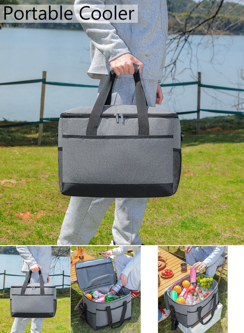 Qiccijoo Soft Cooler Bag 35L Lunch Coolers Beach Cooler Collapsible Insulated Ice Chest Large Leakproof Camping Cooler Portable Travel Cooler for Grocery Shopping Camping Road Trips(Grey) - Image 3