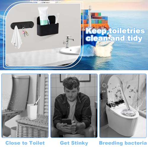 CTTZCKJ Magnetic Wall-Mounted Toothbrush Holder with Magnetic Hooks for Cruise ，Cruise Ship Essentials 2025- No Drilling Needed for Royal Caribbean & Alaska Cruise Ships, Caribbean Royal Must-Haves(Black) - Image 4