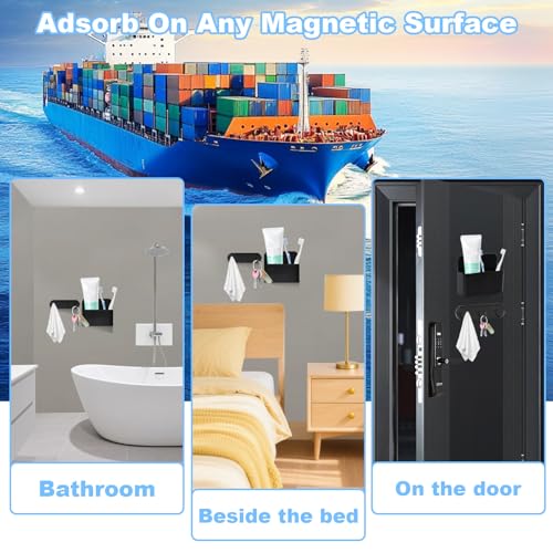 CTTZCKJ Magnetic Wall-Mounted Toothbrush Holder with Magnetic Hooks for Cruise ，Cruise Ship Essentials 2025- No Drilling Needed for Royal Caribbean & Alaska Cruise Ships, Caribbean Royal Must-Haves(Black) - Image 5