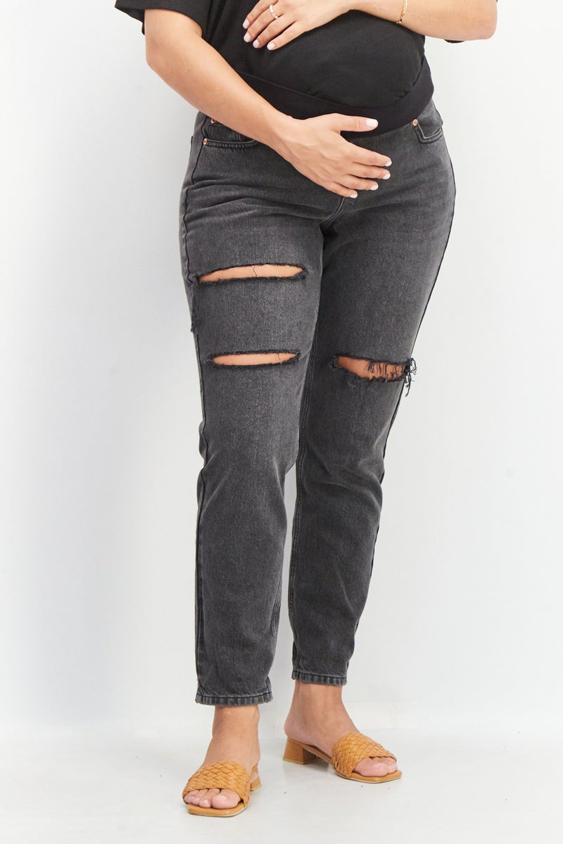 TOPSHOP Maternity Regular Fit Washed Denim Jeans, Black - Image 1