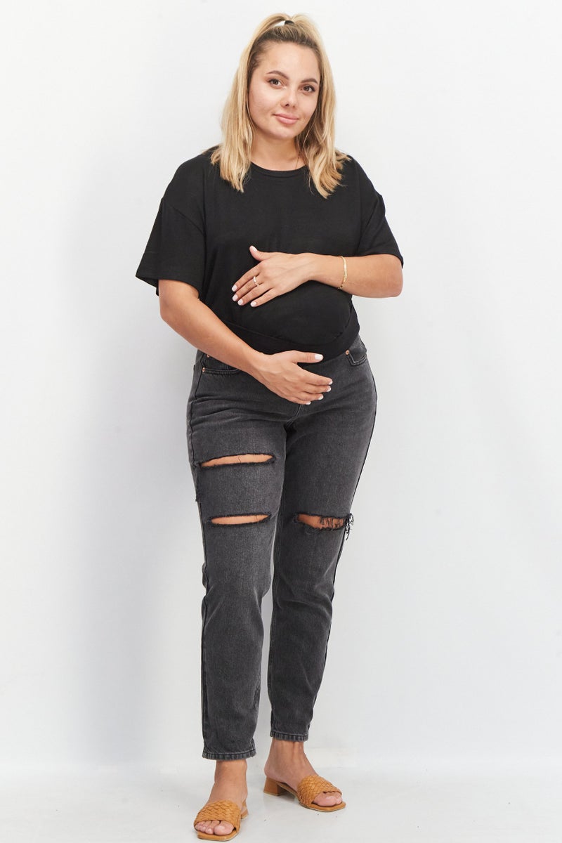 TOPSHOP Maternity Regular Fit Washed Denim Jeans, Black - Image 4