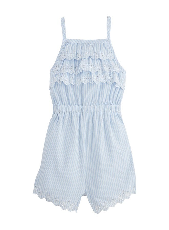 Mud Pie Children's Blue Stripe Eyelet Romper; 12-18M