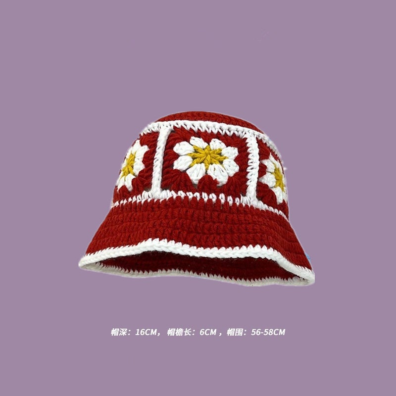 Handmade Wool Hat Japanese New Hollow Flower Knitted Fisherman Hat Children'S Sweet All-Match Small Face - Image 1