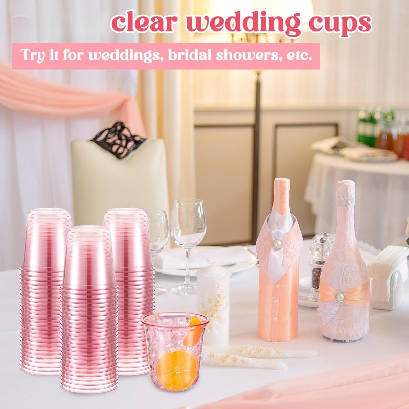 Ziliny 50 Pcs Disposable Stemless Glasses 12oz Crystal Plastic Wine Glasses Clear Classic Pet Cup for Meeting Weddings Birthdays Cocktail Christmas Party Supplies (Pink) - Image 5