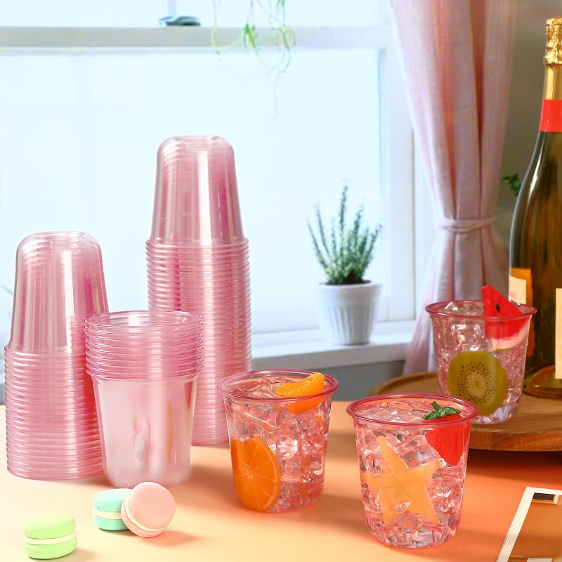 Ziliny 50 Pcs Disposable Stemless Glasses 12oz Crystal Plastic Wine Glasses Clear Classic Pet Cup for Meeting Weddings Birthdays Cocktail Christmas Party Supplies (Pink) - Image 2