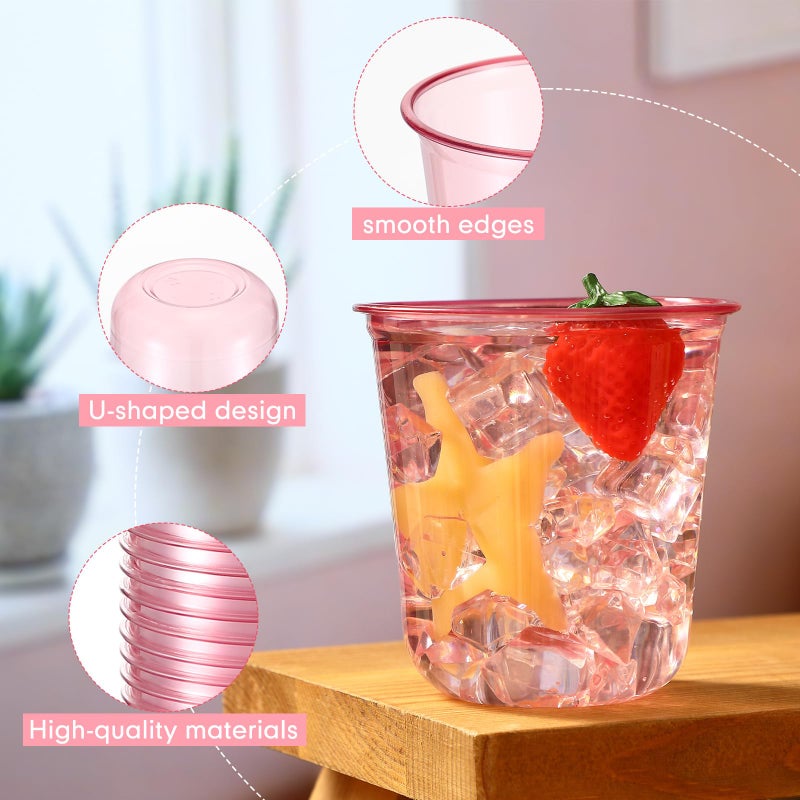 Ziliny 50 Pcs Disposable Stemless Glasses 12oz Crystal Plastic Wine Glasses Clear Classic Pet Cup for Meeting Weddings Birthdays Cocktail Christmas Party Supplies (Pink) - Image 4