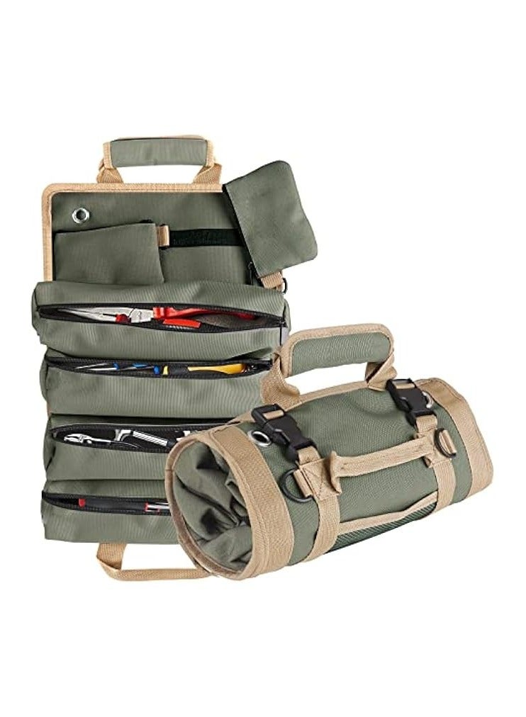 erorex Roll Up Tool Bag, Oxford Cloth Roll Tool Organizer with 4 Zipper Pockets and 2 Detachable Pouches Wrench Roll Up Pouch Bag Multi-Purpose Tool Roll Organizer for Mechanic Electrician  - Image 1