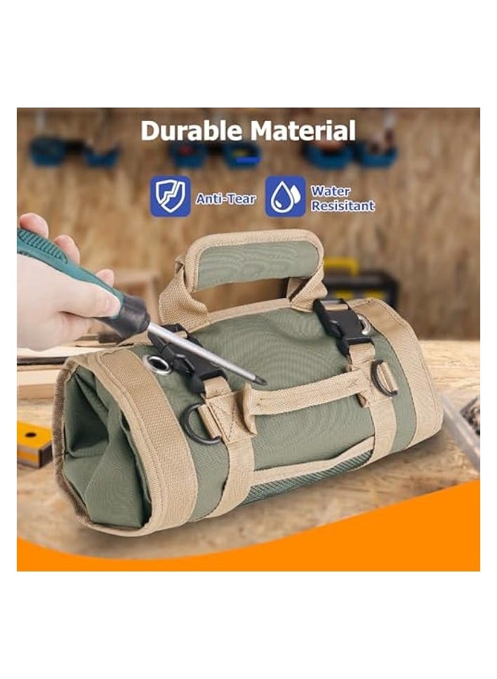 erorex Roll Up Tool Bag, Oxford Cloth Roll Tool Organizer with 4 Zipper Pockets and 2 Detachable Pouches Wrench Roll Up Pouch Bag Multi-Purpose Tool Roll Organizer for Mechanic Electrician  - Image 3