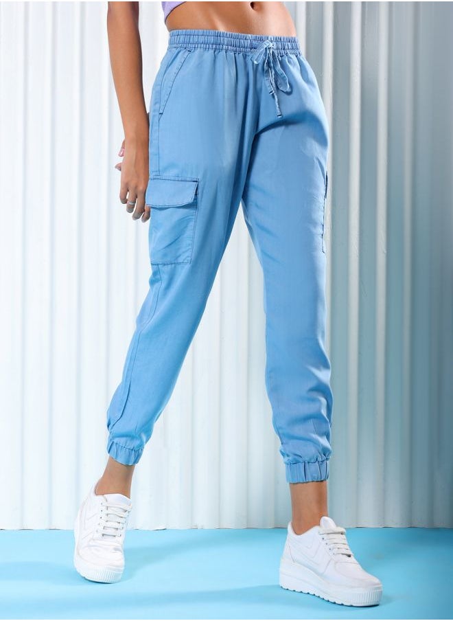 Freehand Women Regular Fit Solid Mid-Rise Denim Cargo Joggers  - Image 3