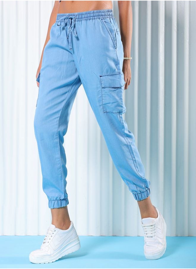 Freehand Women Regular Fit Solid Mid-Rise Denim Cargo Joggers  - Image 4