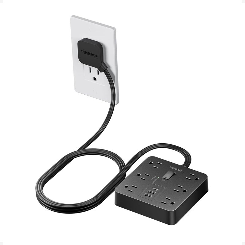 TESSAN 5Ft Black Extension Cord with Multiple Outlets, Surge Protector Power Strip with 6 Outlets and 3 USB Ports (1 USB C), 1700 Joules Protection, Flat Plug, Outlet Extender for Home, Office, Dorm - Image 1