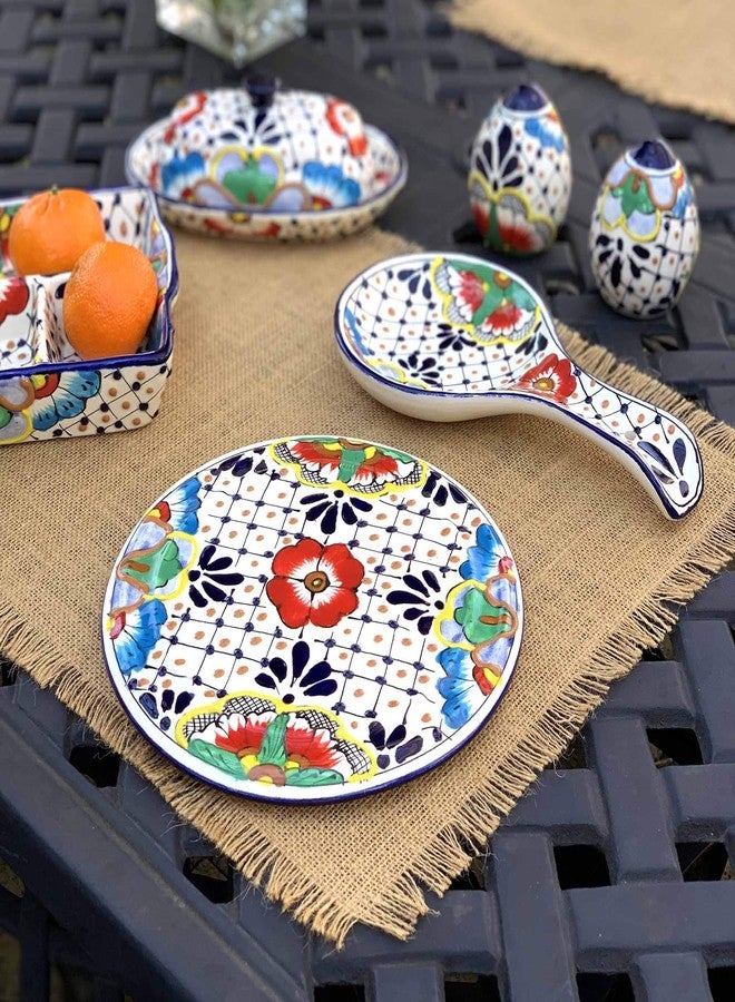 Global Crafts Encantada Handmade Hand-Painted Authentic Mexican Pottery, Butter Dish with Lid, Dots & Flowers (MC129D) - Image 3