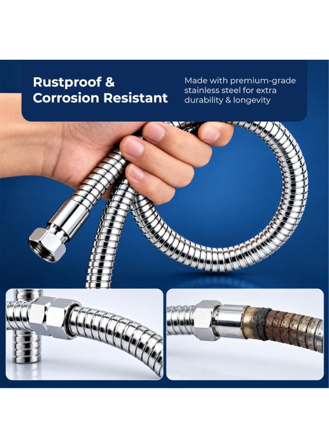 Lifelong 1 metre Jet Spray Hose Pipe for Toilet | Inner & Outer 304 Stainless Steel Health Faucet Connector | Flexible, Durable & Leakproof with Brass Screw Fittings | Ideal for Hand Showers & Bidets - Image 2
