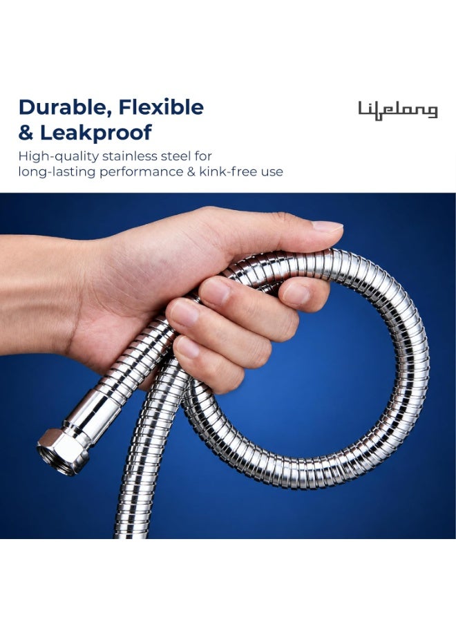 Lifelong 1 metre Jet Spray Hose Pipe for Toilet | Inner & Outer 304 Stainless Steel Health Faucet Connector | Flexible, Durable & Leakproof with Brass Screw Fittings | Ideal for Hand Showers & Bidets - Image 3