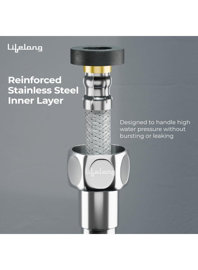Lifelong 1 metre Jet Spray Hose Pipe for Toilet | Inner & Outer 304 Stainless Steel Health Faucet Connector | Flexible, Durable & Leakproof with Brass Screw Fittings | Ideal for Hand Showers & Bidets - Image 4