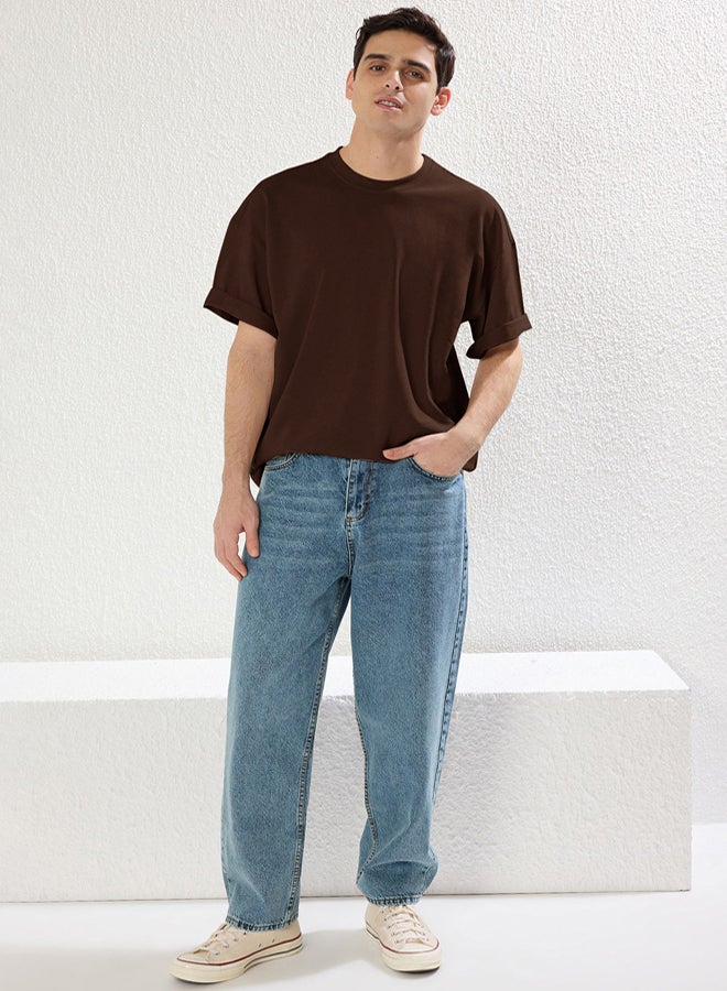 trendyol Oversize/Wide Cut Textured Basic 100% Cotton Solid Fabric T-shirt - Image 3