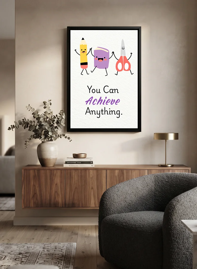 Lowha Canvas Wall Art Stretched Over Wooden Frame with Black Floating Frame Featuring the Motivational Phrase You Can Achieve Anything