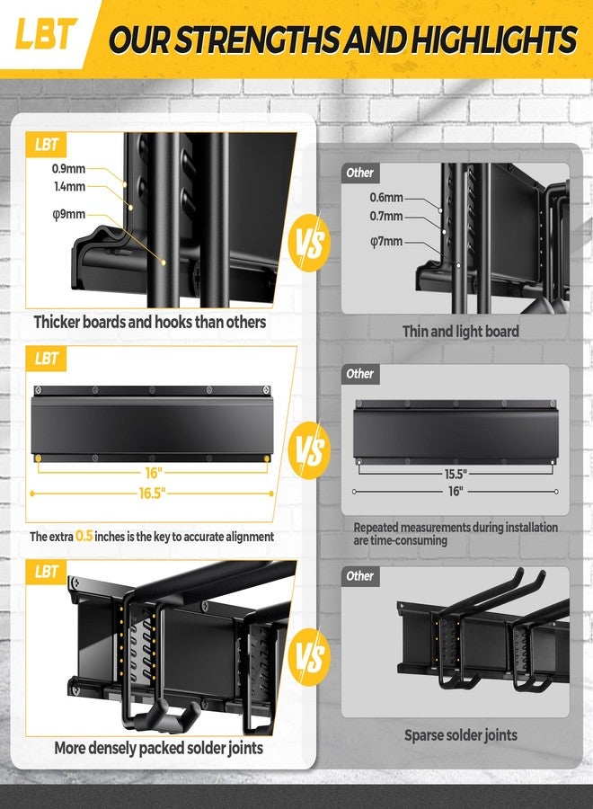 LBT منظم أدوات المرآب LBT 49.5" مثبت على الحائط 500 رطل منظم أدوات الحديقة للمرآب مع خطافات قابلة للتعديل، رف تخزين أدوات الفناء الثقيلة، حامل رف مضاد للصدأ لتعليق المجرفة والمكنسة والجزازة ولوح التزلج على الثلج - Image 5