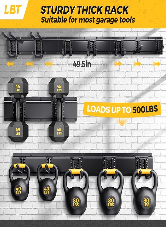 LBT منظم أدوات المرآب LBT 49.5" مثبت على الحائط 500 رطل منظم أدوات الحديقة للمرآب مع خطافات قابلة للتعديل، رف تخزين أدوات الفناء الثقيلة، حامل رف مضاد للصدأ لتعليق المجرفة والمكنسة والجزازة ولوح التزلج على الثلج - Image 3