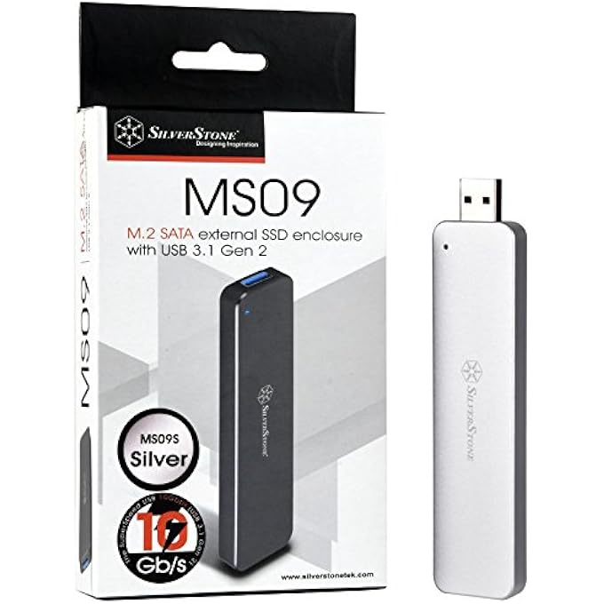 SilverStone TECHNOLOGY SST-MS09S - M.2 SATA EXTERNAL SSD ENCLOSURE, USB 3.1 GEN 2, SILVER - Image 2