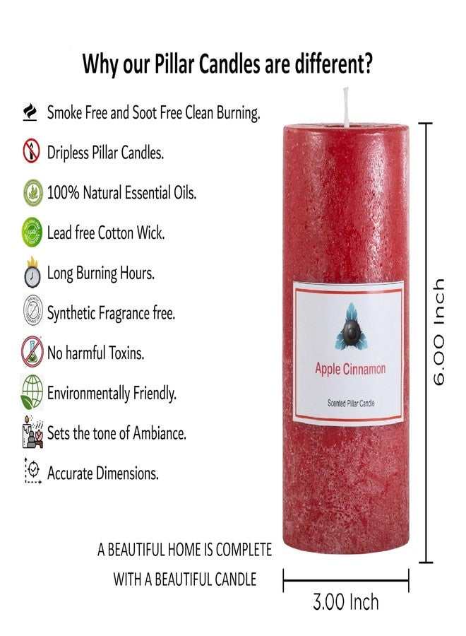 Stone & Feather, Apple Cinnamon 3x6 Aromatic Paraffin Wax Rustic Pillar Candle Big, Long Burning time-100-110 Hours, for Christmas, Home Decoration, Wedding. - Image 3