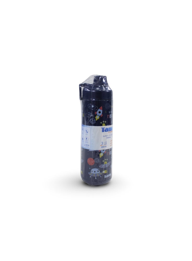 Tank Insulated Super Cool Mini Space Printed Bottle 650ml – Navy - Image 2