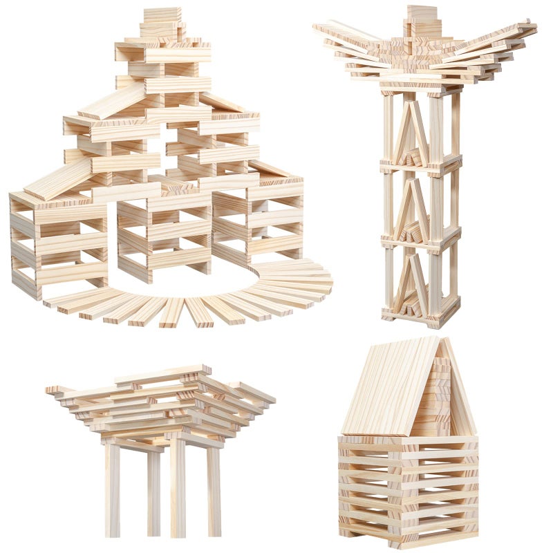 NiToy Wooden Plank Building Blocks 200PCS Sensory Toy for Kids, Montessori STEM Playset with Natural Pine Wood Creative Shapes for Educational Preschool Learning 3D Space Stacking Games for Boys Girls - Image 3