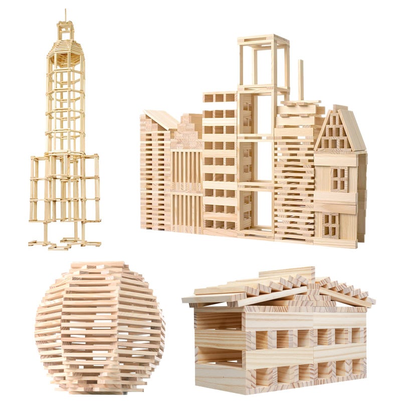 NiToy Wooden Plank Building Blocks 200PCS Sensory Toy for Kids, Montessori STEM Playset with Natural Pine Wood Creative Shapes for Educational Preschool Learning 3D Space Stacking Games for Boys Girls - Image 2