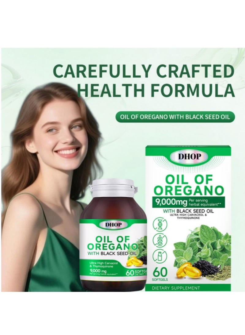 DHOP Oil of Oregano with Black Seed Oil Dietary Supplement 9000mg Per Serving with Thymol 60 Softgels Dual-Ingredient Synergistic Health Formula - Image 1