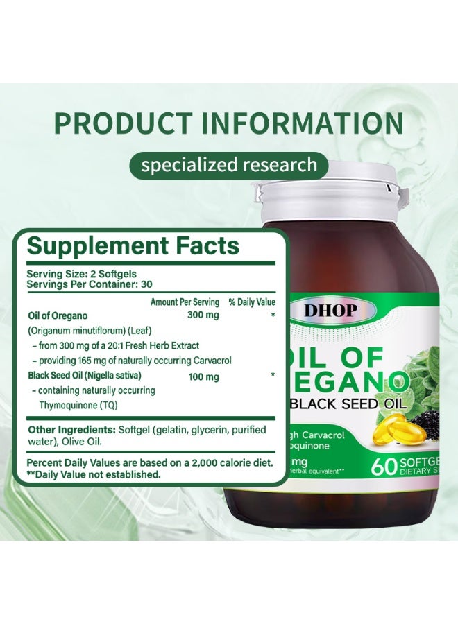 DHOP Oil of Oregano with Black Seed Oil Dietary Supplement 9000mg Per Serving with Thymol 60 Softgels Dual-Ingredient Synergistic Health Formula - Image 5