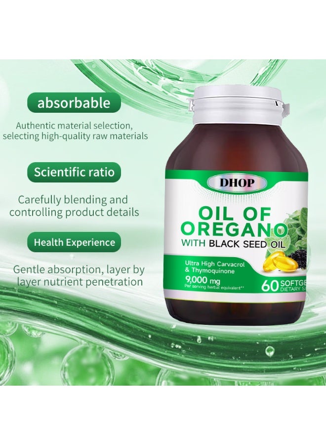 DHOP Oil of Oregano with Black Seed Oil Dietary Supplement 9000mg Per Serving with Thymol 60 Softgels Dual-Ingredient Synergistic Health Formula - Image 2