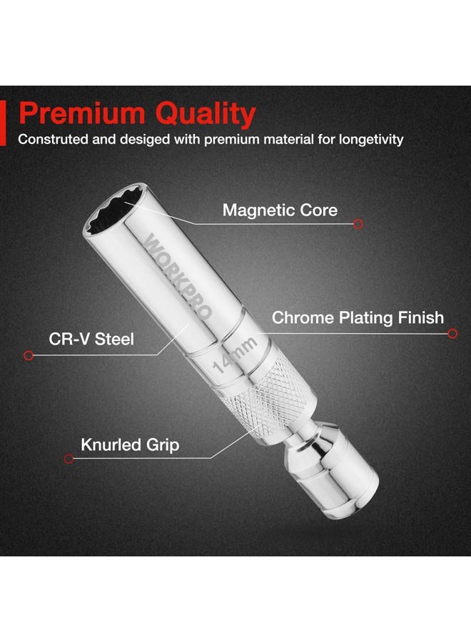 WORKPRO 14mm Magnetic Swivel Spark Plug Socket, 3/8" Drive x 4" Total Length, Enhanced Magnetic Design With Thin Wall Socket, 360 Degree Swivel, 12 Point - Image 4