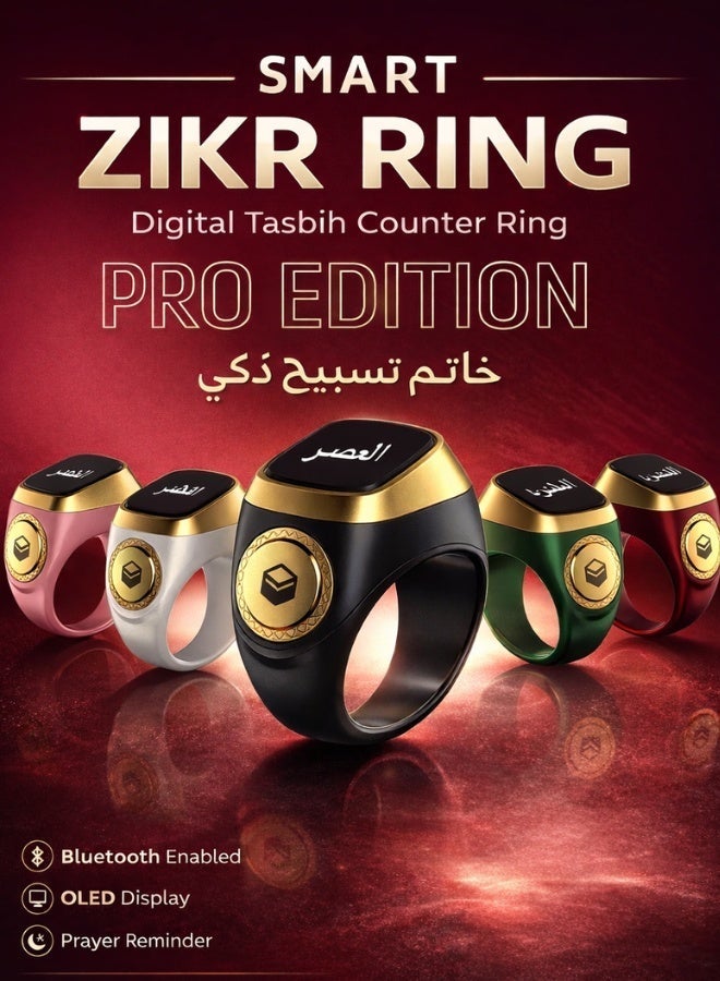 UV Enterprises Smart Tasbih Counter Ring Digital Zikr Ring with Prayer Reminder, Bluetooth Tasbeeh Counter, OLED Display Muslim Ring, Waterproof Islamic Dhikr Counter - Image 2